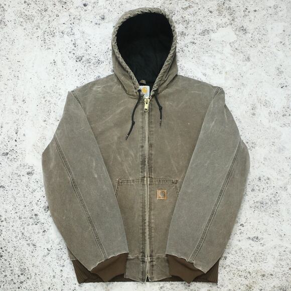 Vintage Carhartt J130 CHT Chestnut Faded Brown Hooded Jacket Size Medium - Picture 3 of 16